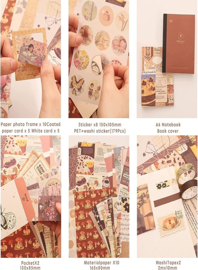 VOLDOT Vintage Scrapbook Kit (346 Pcs) with A6 Grid Notebook, Stickers, Background Papers & Photo Frames | Aesthetic Junk Journal & Art Journaling Supplies | Gift Set for Teens & Girls (Brown) - Image 4
